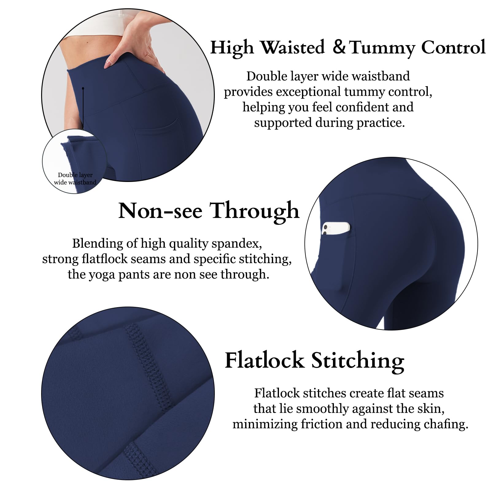 High Waisted Yoga Pants with Pockets for Women - Tummy Control Workout Leggings, Athletic Stretchy Gym Pants for Yoga, Running & Lounge Wear