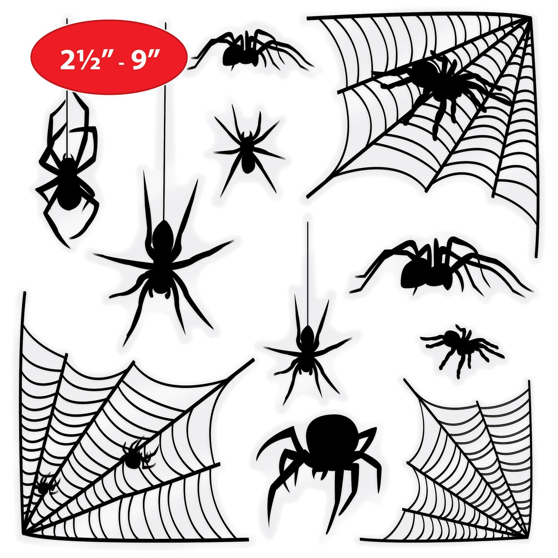 12 Pack Halloween Spider & Spider Web Silhouette Window Clings - Scary Decorations for Windows, Doors, Walls - Perfect for Halloween Party, Haunted House, and Home Decor