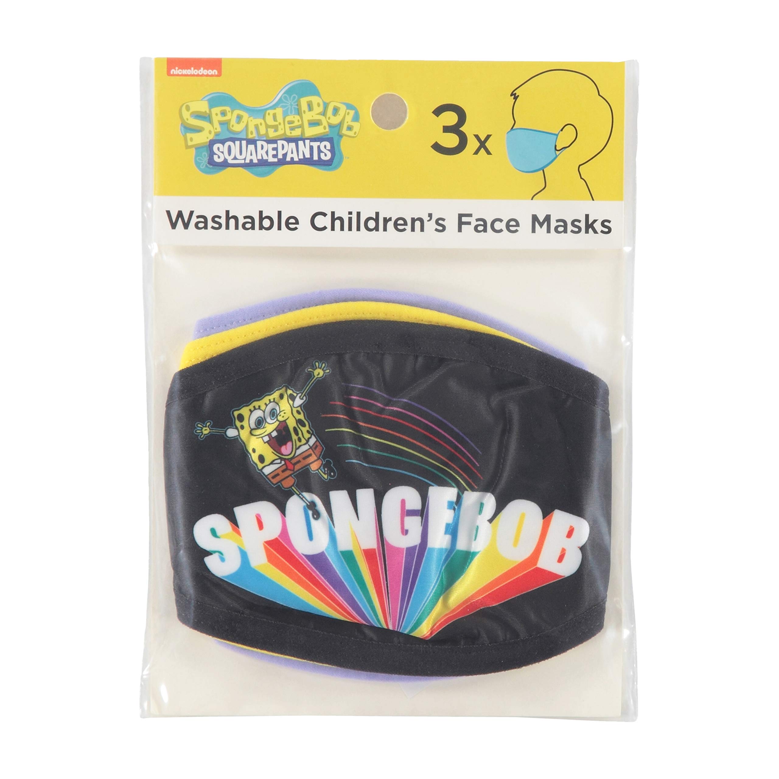 SpongeBob SquarePants Kids Face Masks 3-Pack - Reusable, Washable, Breathable Fabric for School, Travel & Daily Protection - Cartoon Character Design for Boys & Girls