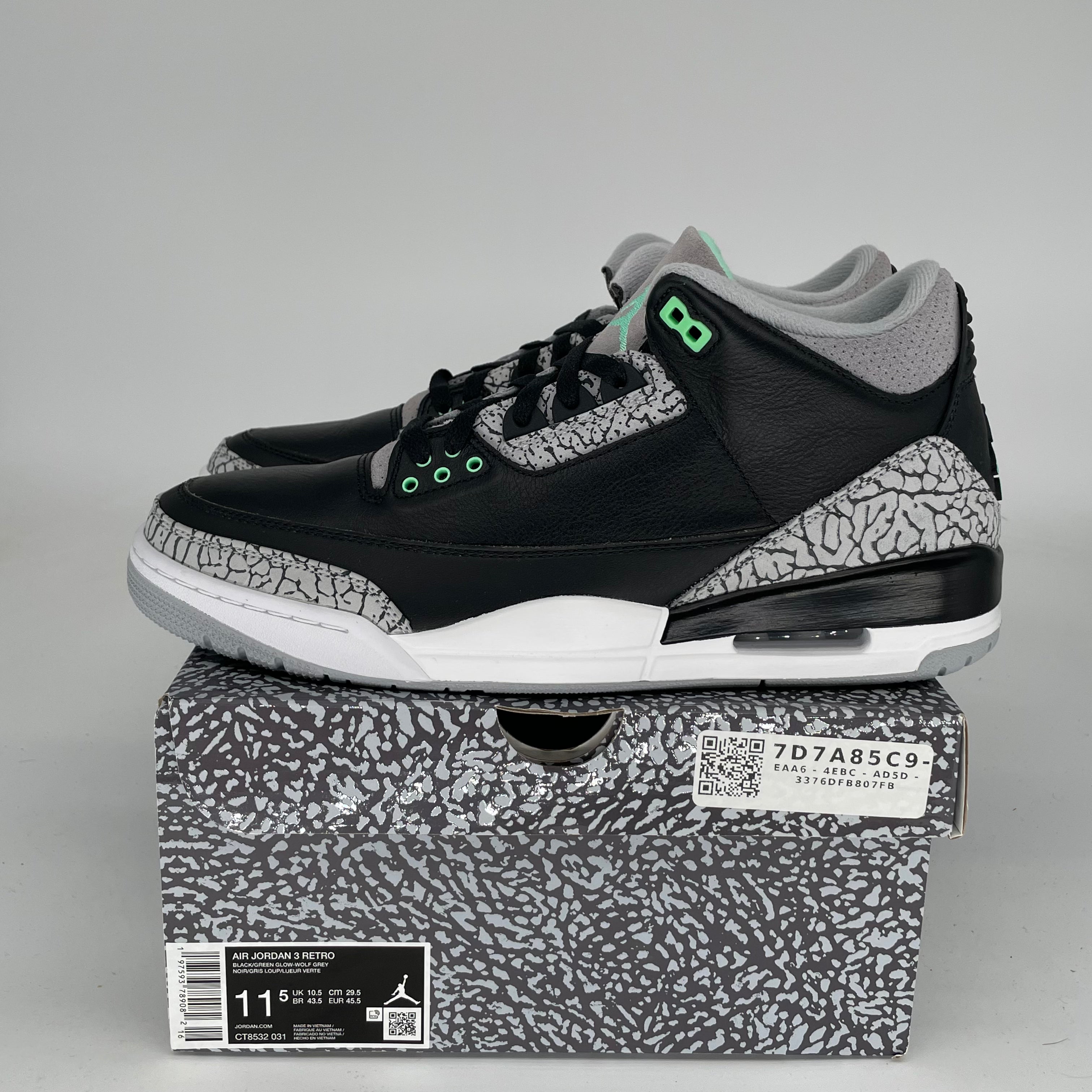AIR JORDAN 3 Retro Green Glow Men's Basketball Shoes Size 11.5 - Style CT8532-031 | Perfect for Streetwear, Sneaker Collecting & Casual Wear