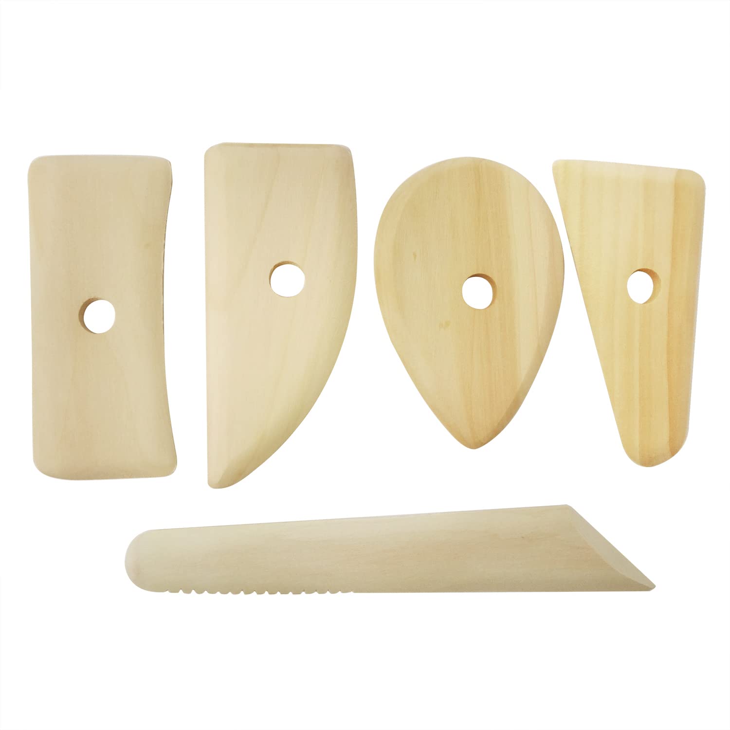 Honbay 5-Piece Wooden Scrapers Set - Professional Clay Pottery Tools for Sculpting, Carving & Shaping - Perfect for Ceramics, Pottery Making & Art Projects