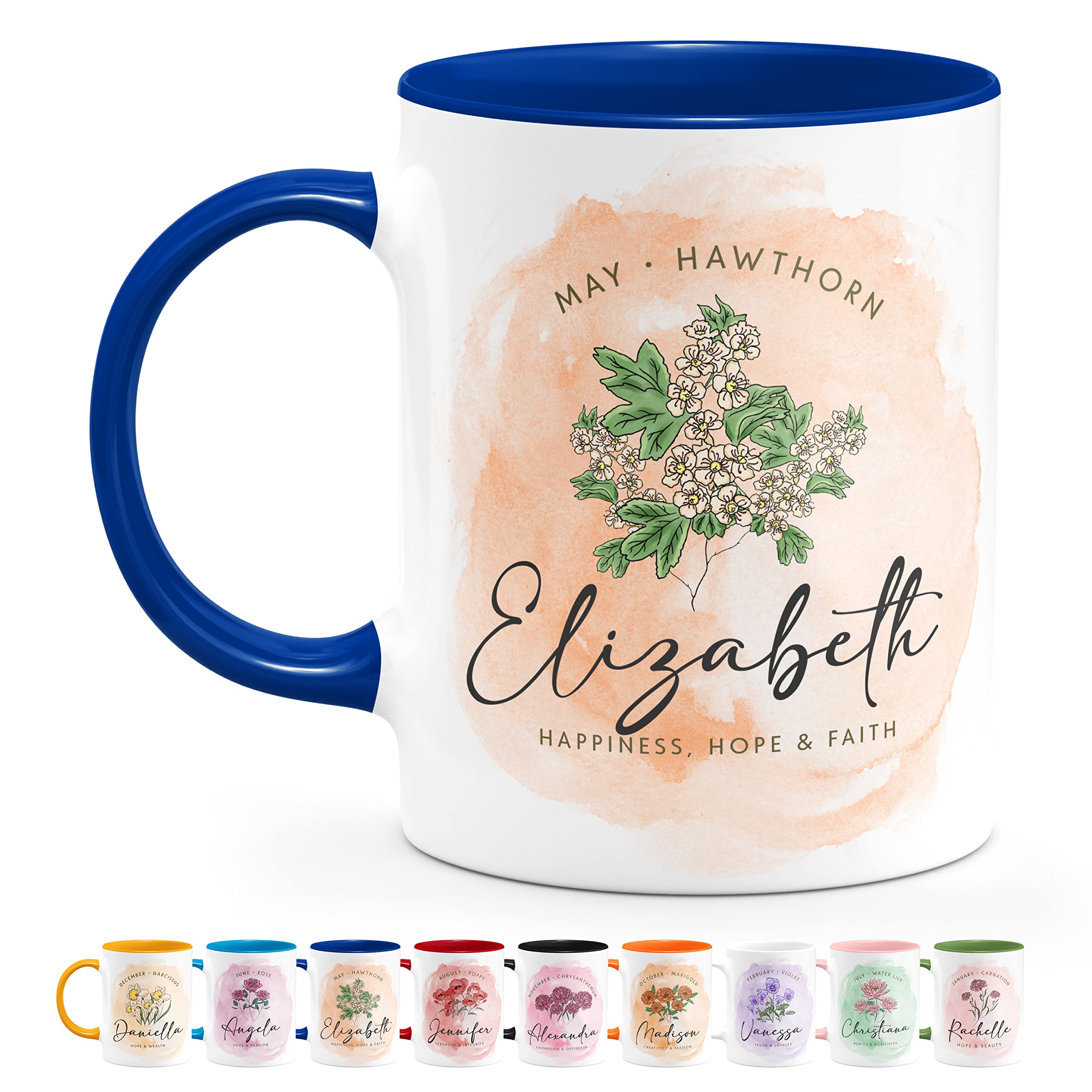 Personalized Birth Flower Coffee Mug for Women - 11 Oz Royal Blue Custom Name & Birth Month - Unique Birthday Gifts for Mom, Daughter, Wife | Perfect for Mother's Day, Christmas & Special Occasions