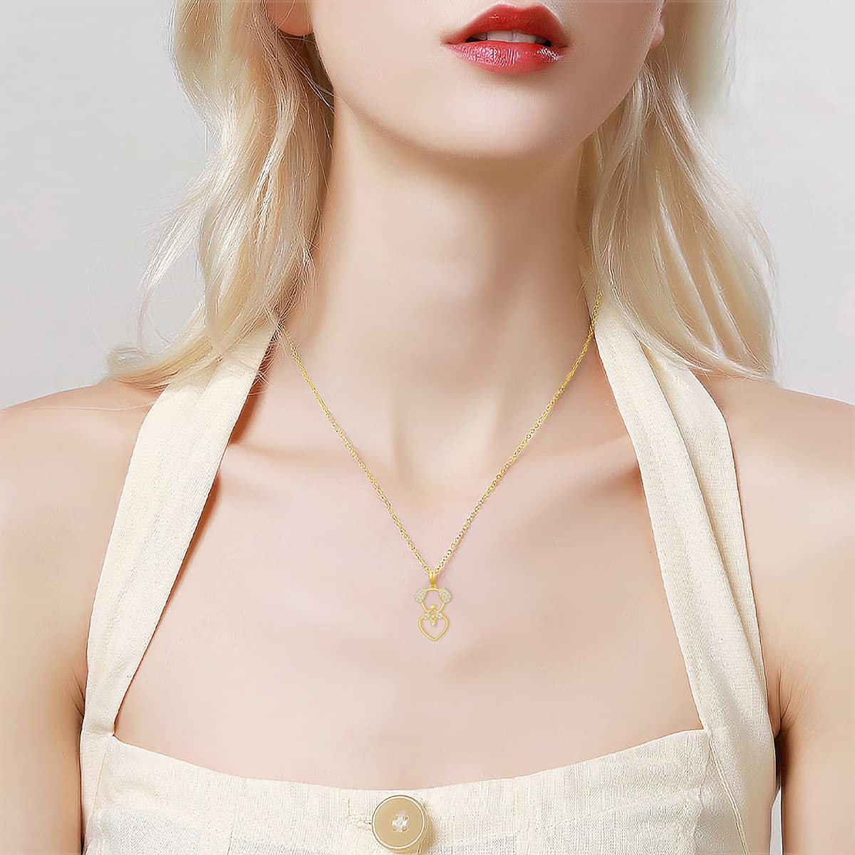 14K Real Gold Dog & Dragonfly Pendant Necklace for Women - Yellow Gold Animal Lover Jewelry Gift (16+1+1 inch) - Perfect for Birthday, Christmas & Everyday Wear