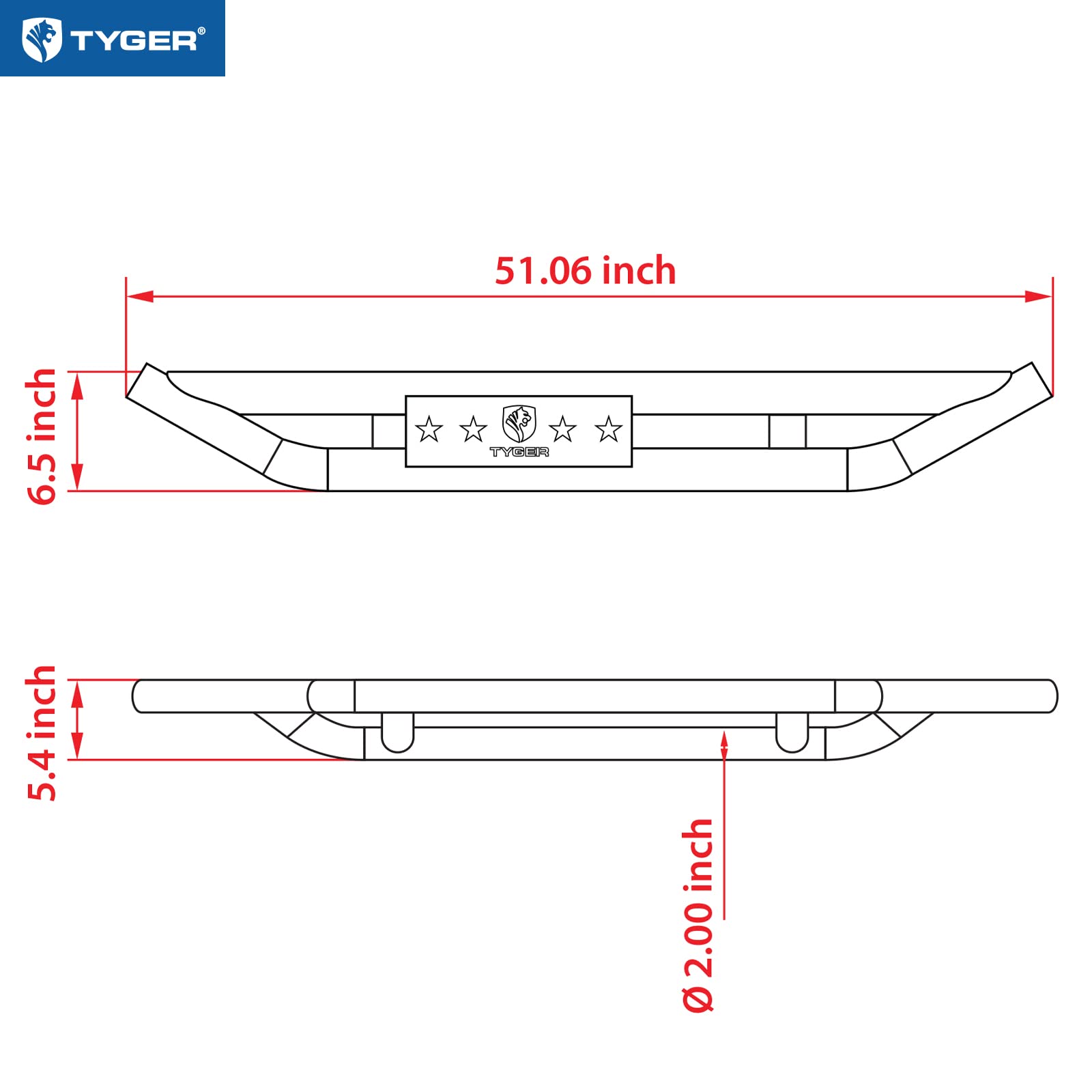Tyger Auto Star Armor Side Step Rails for 2018-2024 Jeep Wrangler JL 2-Door (Excludes JK) | TG-JA2J2289B | Nerf Bars Running Boards - Off-Road Protection & Easy Entry/Exit