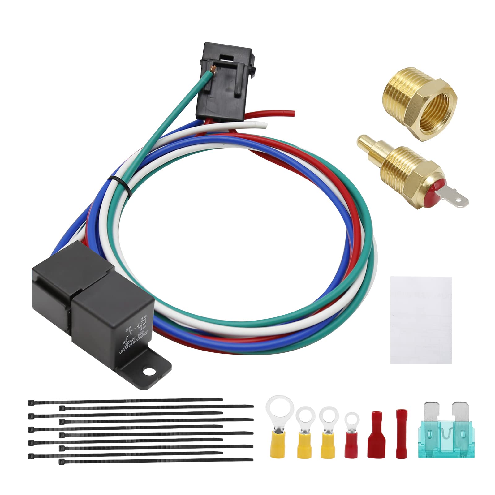 40 AMP Electric Radiator Fan Relay Kit with Temperature Sensor - 185°F On/165°F Off Thermostat Switch - Universal Cooling Fan Wiring Kit for Cars, Trucks & SUVs - Perfect for Engine Overheating Protection & Performance Cooling