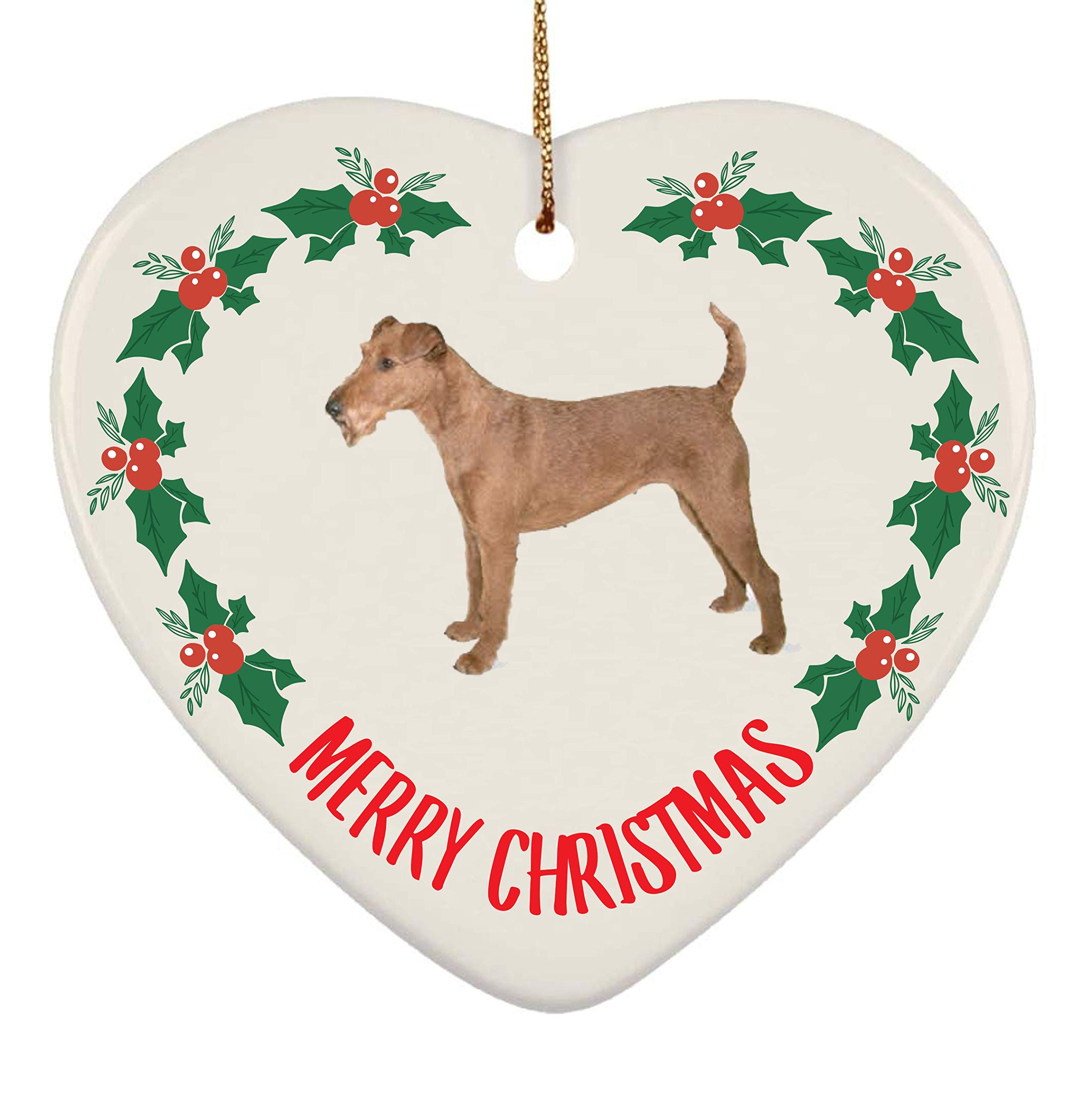 2024 Christmas Tree Ornaments - Irish Terrier Wheaten Dog Ceramic Heart Decor for Xmas & New Year 2025 | Perfect for Holiday Home Decor, Gift Giving & Festive Celebrations
