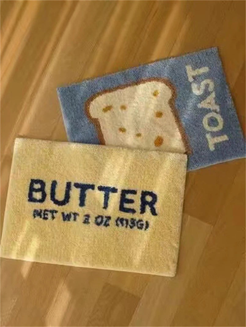 Non-Slip Cartoon Butter & Toast Floor Mat - Soft Kitchen Rug for Kids Playroom, Dining Area, and Bathroom Safety