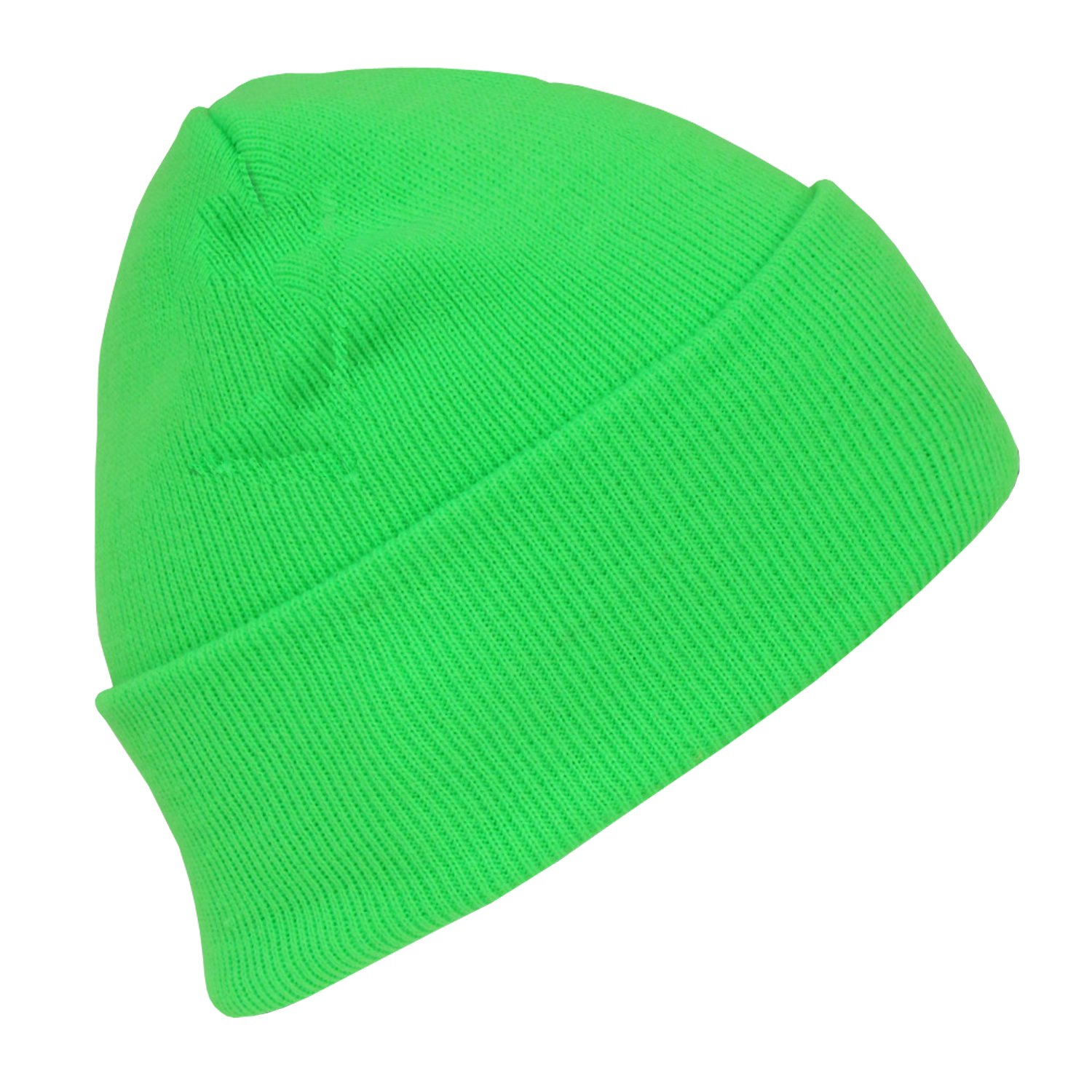 Hot Neon Long Cuffed Winter Beanie - Bright Green Knit Hat for Men & Women - Perfect for Skiing, Snowboarding & Cold Weather Fashion