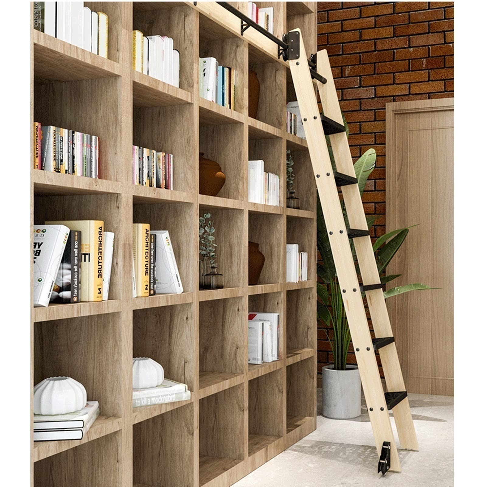 Rolling Library Sliding Rail Kit - Heavy Duty Sliding Hardware for Rolling Doors (No Ladder Needed) with Floor Roller Wheels & Round Tube Mobile Ladder Rail (3.3ft) - Perfect for Home Libraries, Closet Doors, and DIY Storage Solutions