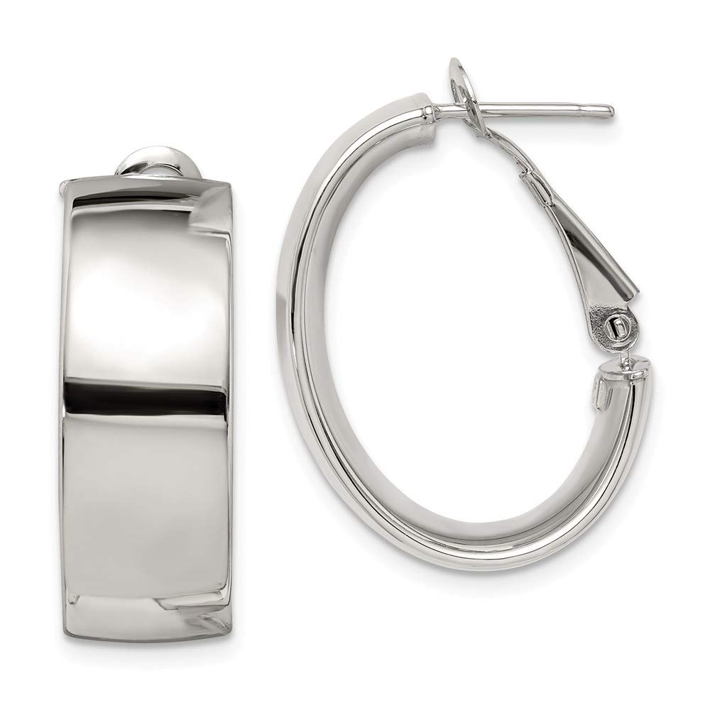 QE8419 Sterling Silver Polished Omega-Back Hoop Earrings for Women - Elegant Everyday Jewelry for Work, Date Night & Special Occasions