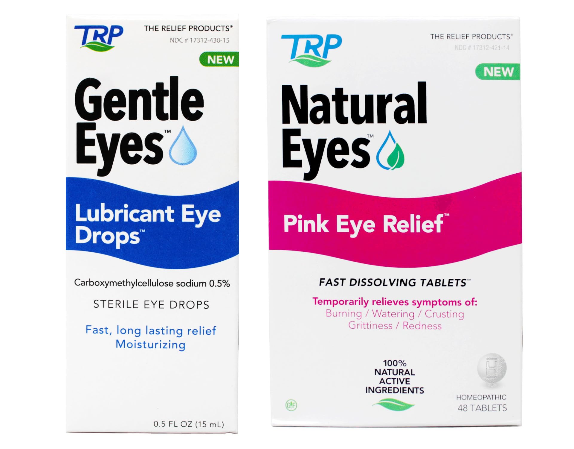 TRP Natural Eyes Pink Eye Relief Homeopathic Tablets & Gentle Eyes Lubricant Drops Combo - Gluten-Free, 48 Tablets + 0.5 fl oz - Soothes Dry, Irritated Eyes for All-Day Comfort at Work or Home