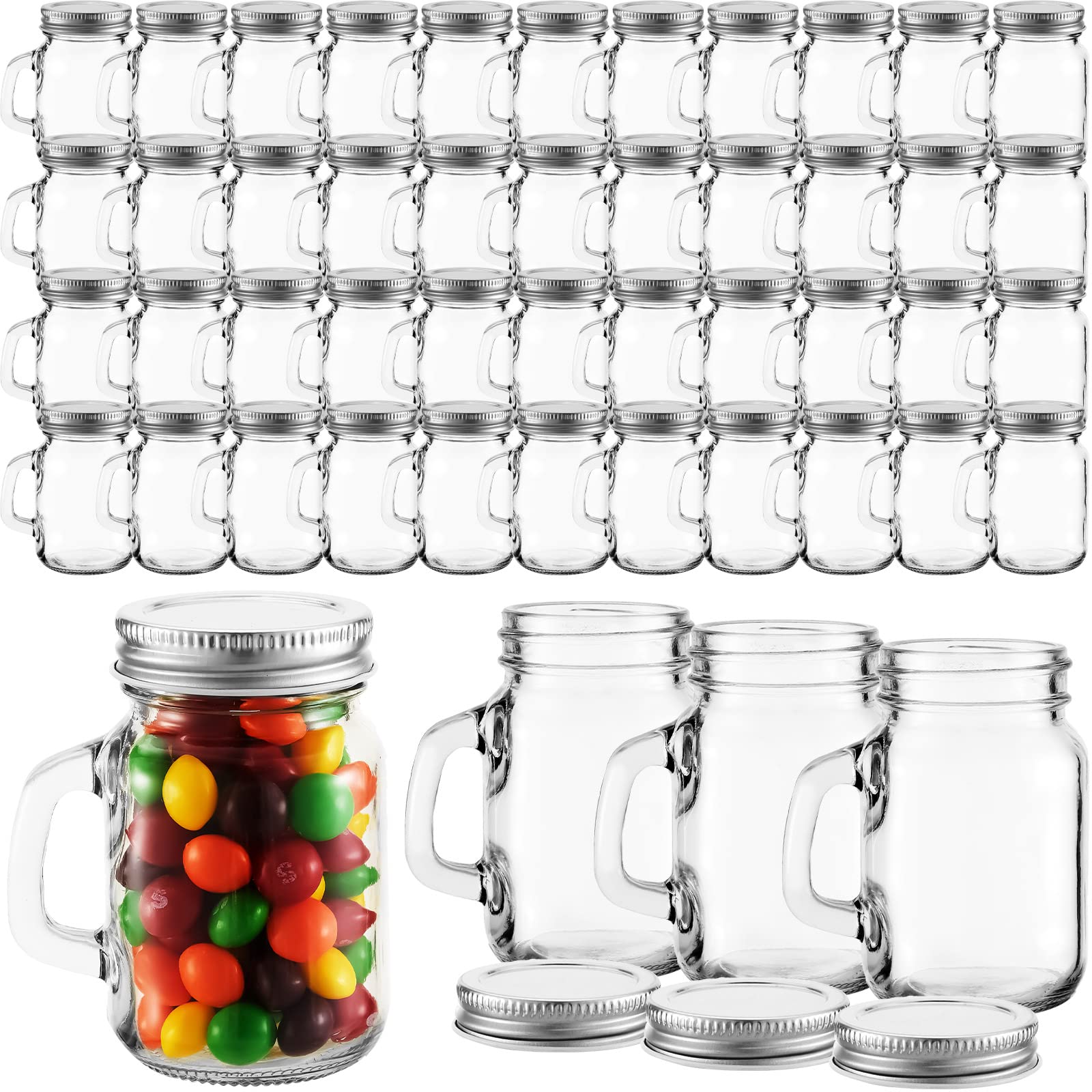 24-Pack 4 oz Mini Mason Jar Mugs with Handles & Lids - Small Drinking Glasses for Coffee, Juice, Cocktails | DIY Wedding, Bridal Shower, Party Favors & Home Decor | Great for Gifts, Candles & Crafts
