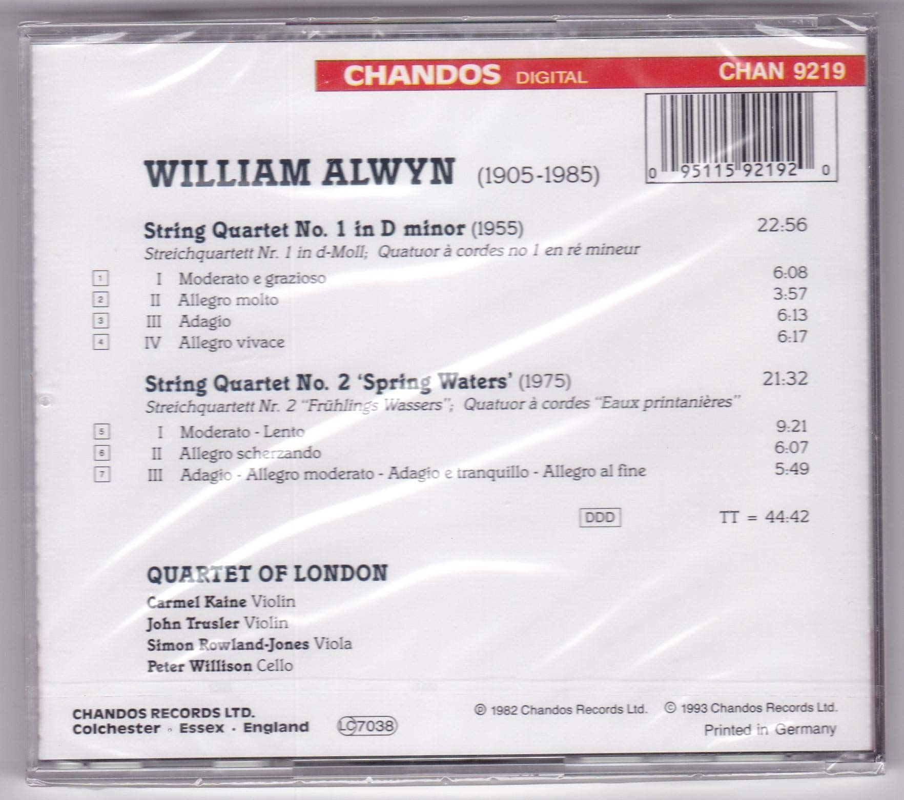 Alwyn: String Quartets 1 & 2 | Classical Music CD | Perfect for Home Listening & Gift Giving