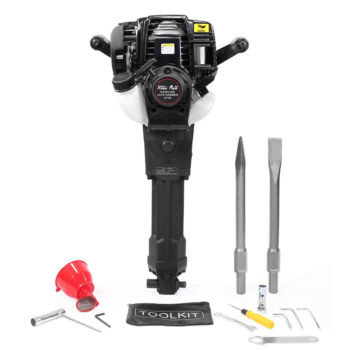 XtremepowerUS 38cc Gas Demolition Jack Hammer - EPA Certified Construction Concrete Breaker with Drill Point & Chisel Bits - Ideal for Concrete Demolition, Road Repair, and Trenching Projects