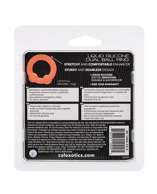 Alpha Liquid Silicone Dual Ball Ring - Soft & Flexible Cock Ring for Men - Orange - Enhance Pleasure & Performance - Perfect for Couples Play & Solo Use