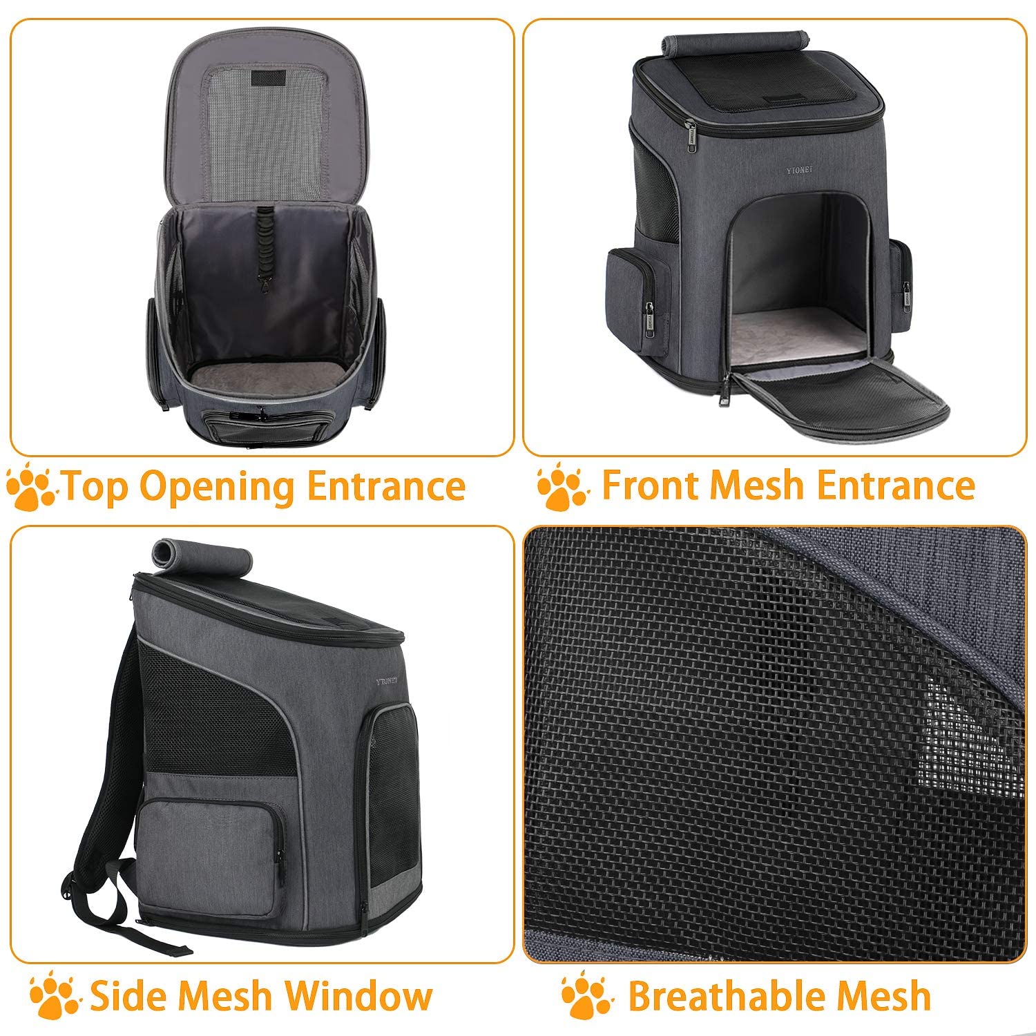 Ventilated Cat Backpack Carrier for Small Cats & Dogs - Travel Safe Pet Carrier with Adjustable Safety Straps - Ideal for Hiking, Walking, Air Travel & Outdoor Adventures - Black