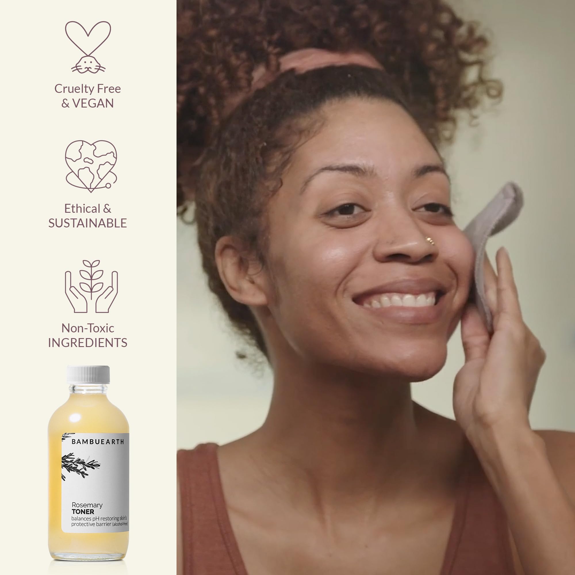 Bambu Earth Rosemary & Witch Hazel Alcohol-Free Face Toner (4 oz) - Organic Vegan Skincare for Healthy Glowing Skin | EWG Certified | Perfect for Daily Hydration & Post-Cleansing Routine