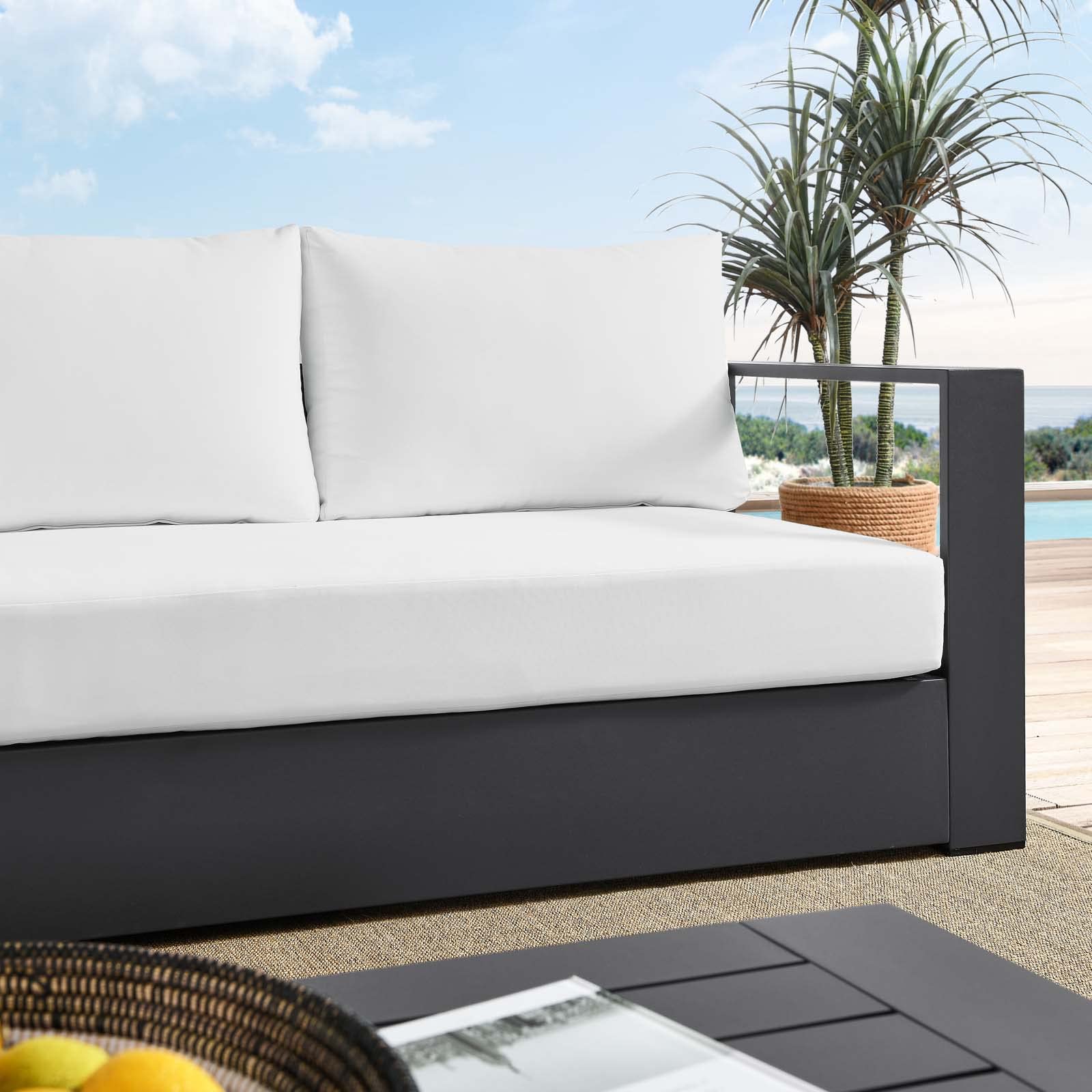 Modway Tahoe Aluminum Outdoor Patio Sofa - Weather-Resistant Gray White Patio Furniture for Garden, Poolside & Backyard Relaxation