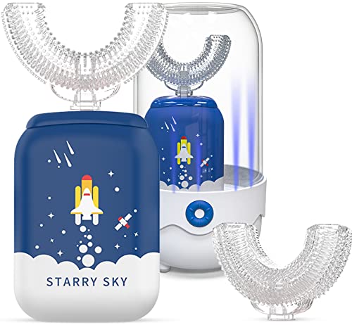 Luckin Smile Kids Electric Toothbrush - U-Shaped Ultrasonic Toothbrush for Toddlers Ages 2-6 with 5 Cleaning Modes & IPX7 Waterproof (Blue) - Perfect for Morning & Night Oral Care Routine, Travel-Friendly Dental Hygiene for Children