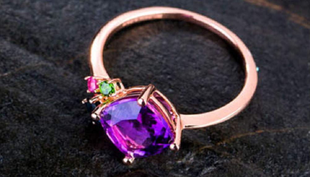 HengSun 925 Sterling Silver Open Ring for Women - Japanese Korean Style Colored Gemstone Crystal Ring - Rose Gold Plated Fashion Jewelry - Perfect for Daily Wear, Party & Gift Giving