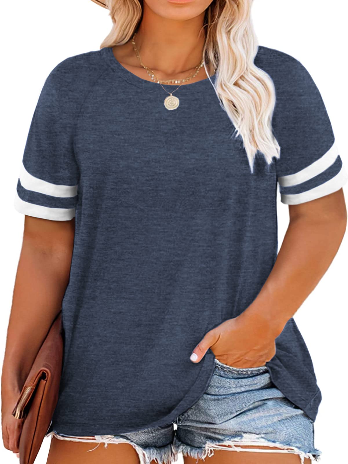 Plus Size Women's Short Sleeve Oversized Tunic Tops - DOLNINE Casual Loose Fit Blouse for Work, Travel & Everyday Wear