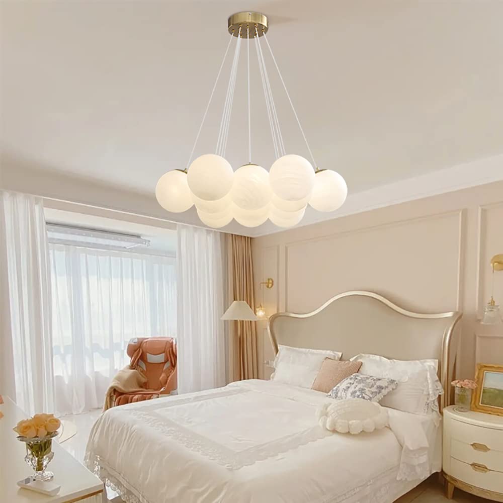 Textured Glass Bubble Chandelier with Brass Ceiling Canopy - 13-Light Modern Pendant Lighting Fixture for Living Room & Dining Room (Bulbs Included) | Perfect for Contemporary Home Decor and Elegant Dining Ambiance