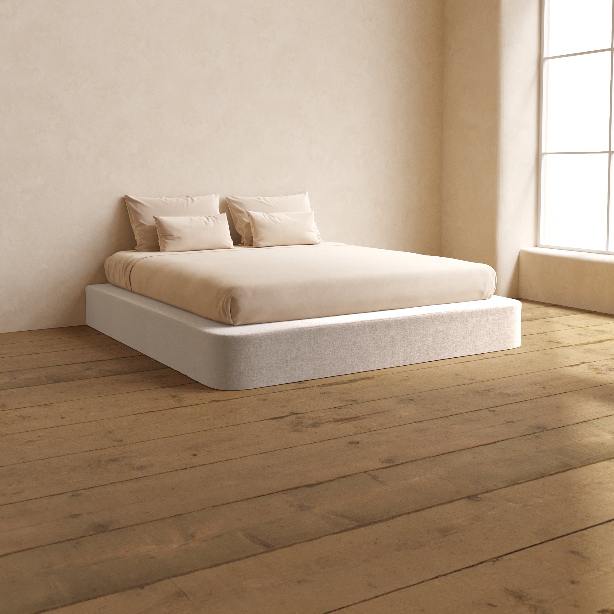 King Upholstered Platform Bed Frame with Velvet Headboard - Modern Mist Gray Fabric - Perfect for Master Bedroom, Guest Room & Apartment Decor