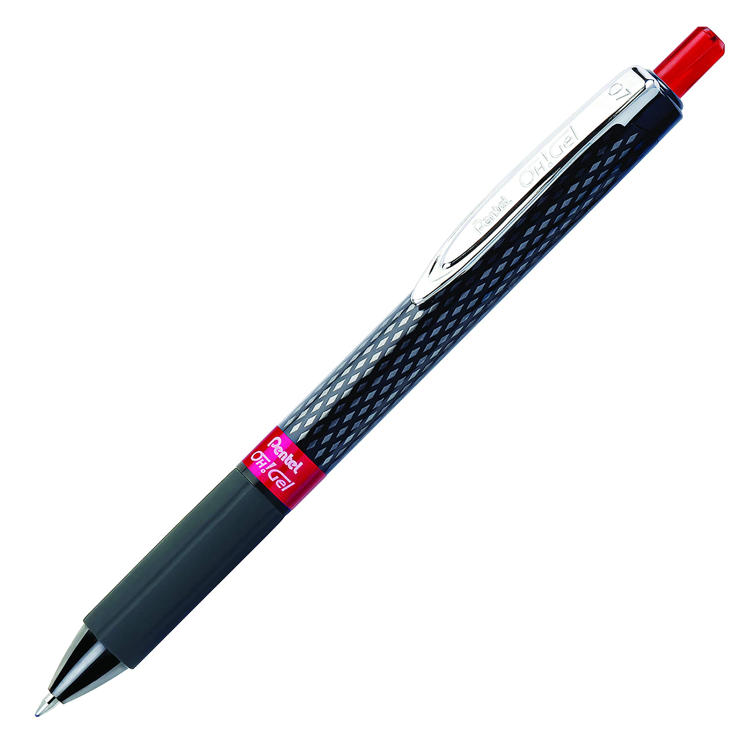 Pentel Oh! Gel Retractable Gel Pen - Medium Point 0.7mm, Smooth Red Ink, Pack of 12 (K497-B) - Perfect for Office, School, Note Taking & Gift Giving