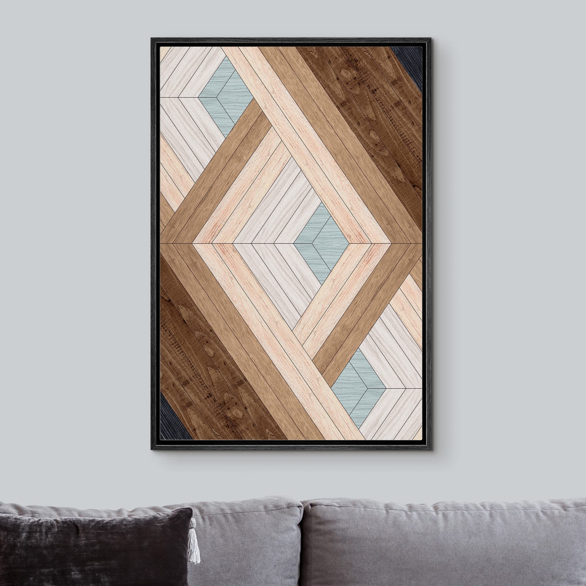 IDEA4WALL Framed Canvas Print Wall Art - Modern Geometric Diamond Wood Panel Pattern, Abstract Shapes, Minimal Nordic Boho Decor for Living Room, Bedroom, Office - 16