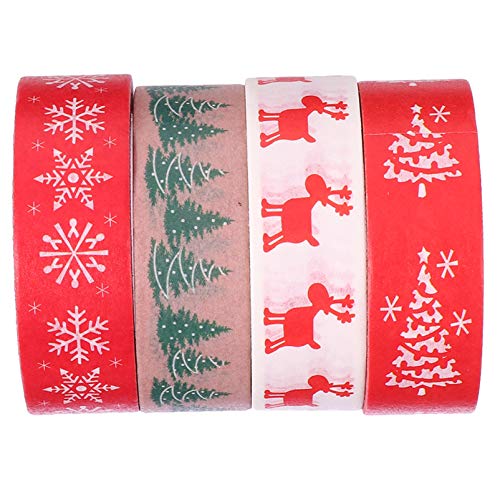 EXCEART Christmas Washi Tape Set - 4 Rolls Snowflake Pattern Decorative Masking Tapes for Scrapbooking, DIY Crafts, Journaling & Gift Wrapping (Random Styles) - Perfect for Holiday Cards, Bullet Journals & Home Decor