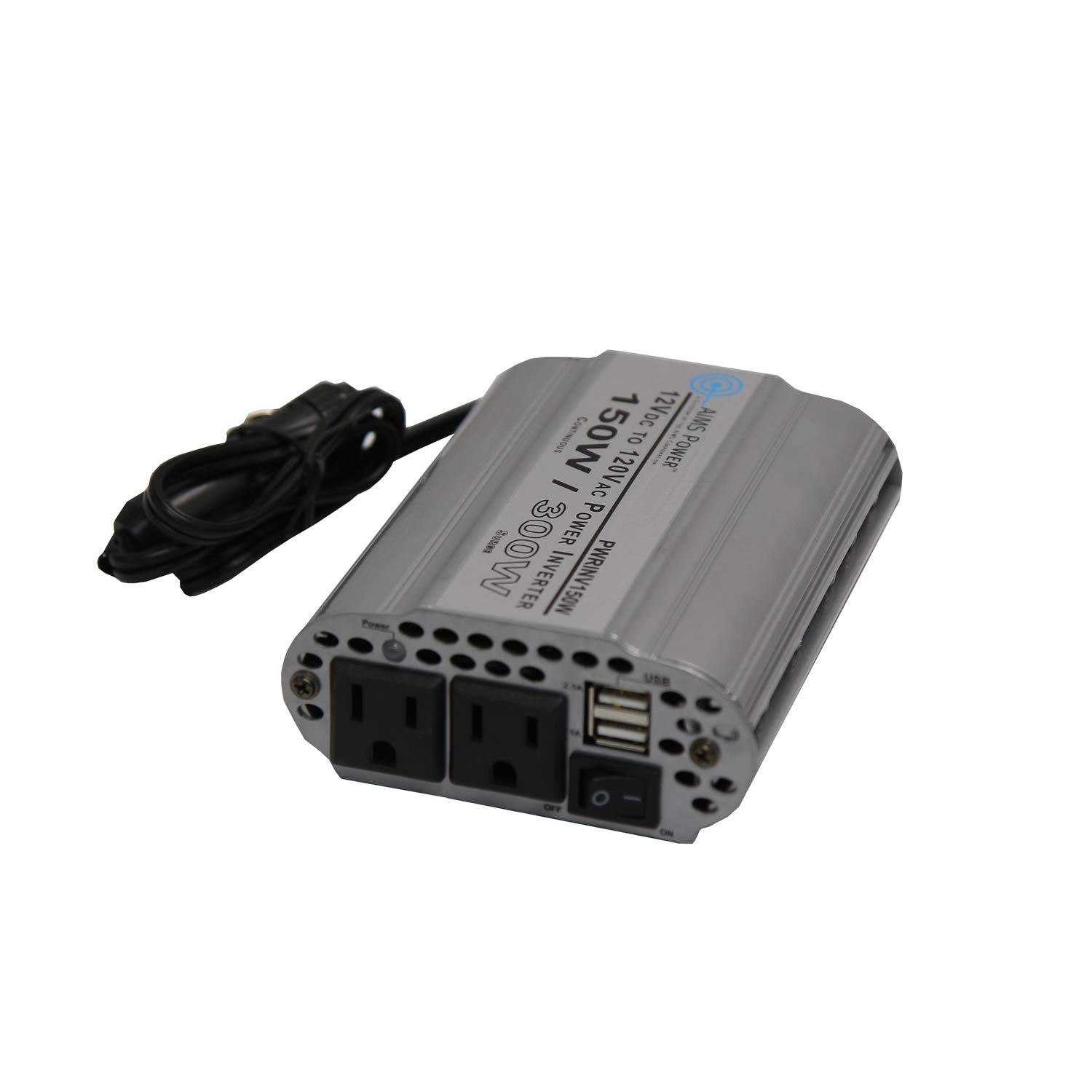 AIMS Power PWRINV150W 150W Continuous/300W Peak Power Inverter with Cigarette Lighter Adapter - Modified Sine Wave for Cars, Trucks, RVs & Emergency Power Backup