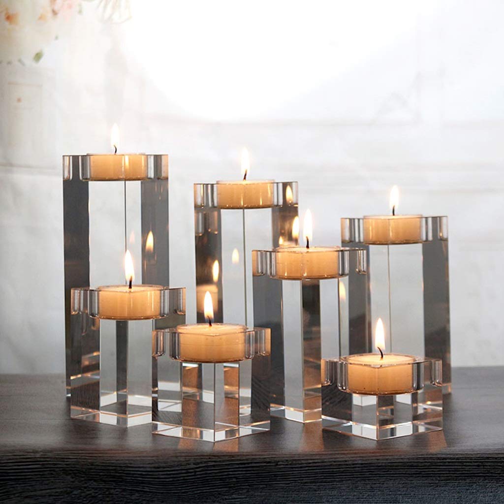 Elegant Crystal Glass Candle Holders - Transparent Pillar Candlesticks for Christmas, Weddings & Home Decor | European Style Romantic Candle Cups | Modern Minimalist Tabletop Centerpiece for Dining Room, Living Room & Bedroom Ambiance