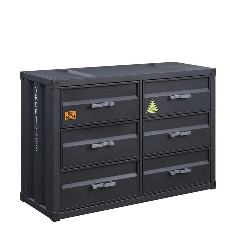 Acme 6-Drawer Metal Dresser - Rectangular Cargo Container Style in Gunmetal Finish | Perfect for Bedroom Storage, Dorm Organization & Industrial Decor