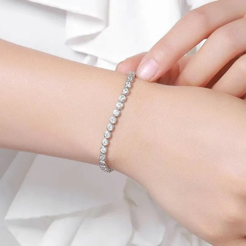 EWYA GRA Certified D Color 2-3mm Full Moissanite Tennis Bracelet for Women - 925 Sterling Silver Plated 18K Gold Bubble Diamond Link Bracelet | Elegant Jewelry Gift for Anniversary, Wedding & Special Occasions
