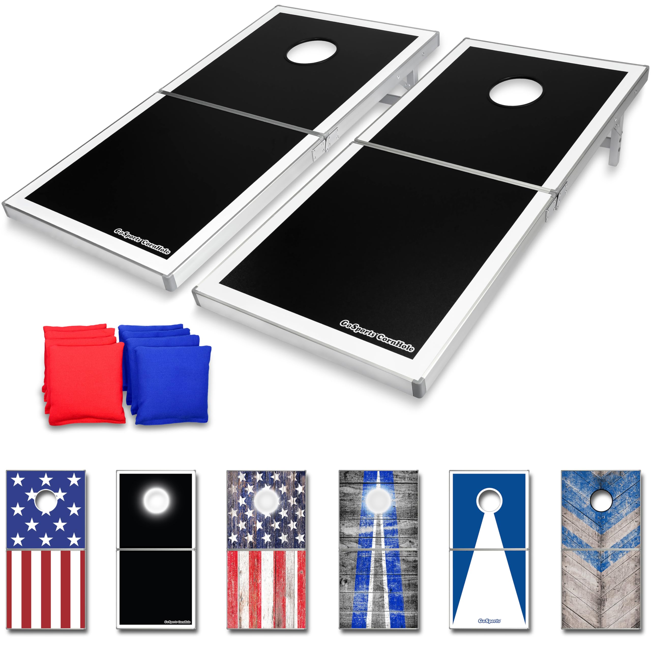 GoSports 4x2 ft Aluminum Cornhole Game Set with LED Lights or Standard - 2 Foldable Regulation Boards & 8 Bean Bags - Perfect for Backyard Parties, Tailgating, and Outdoor Events