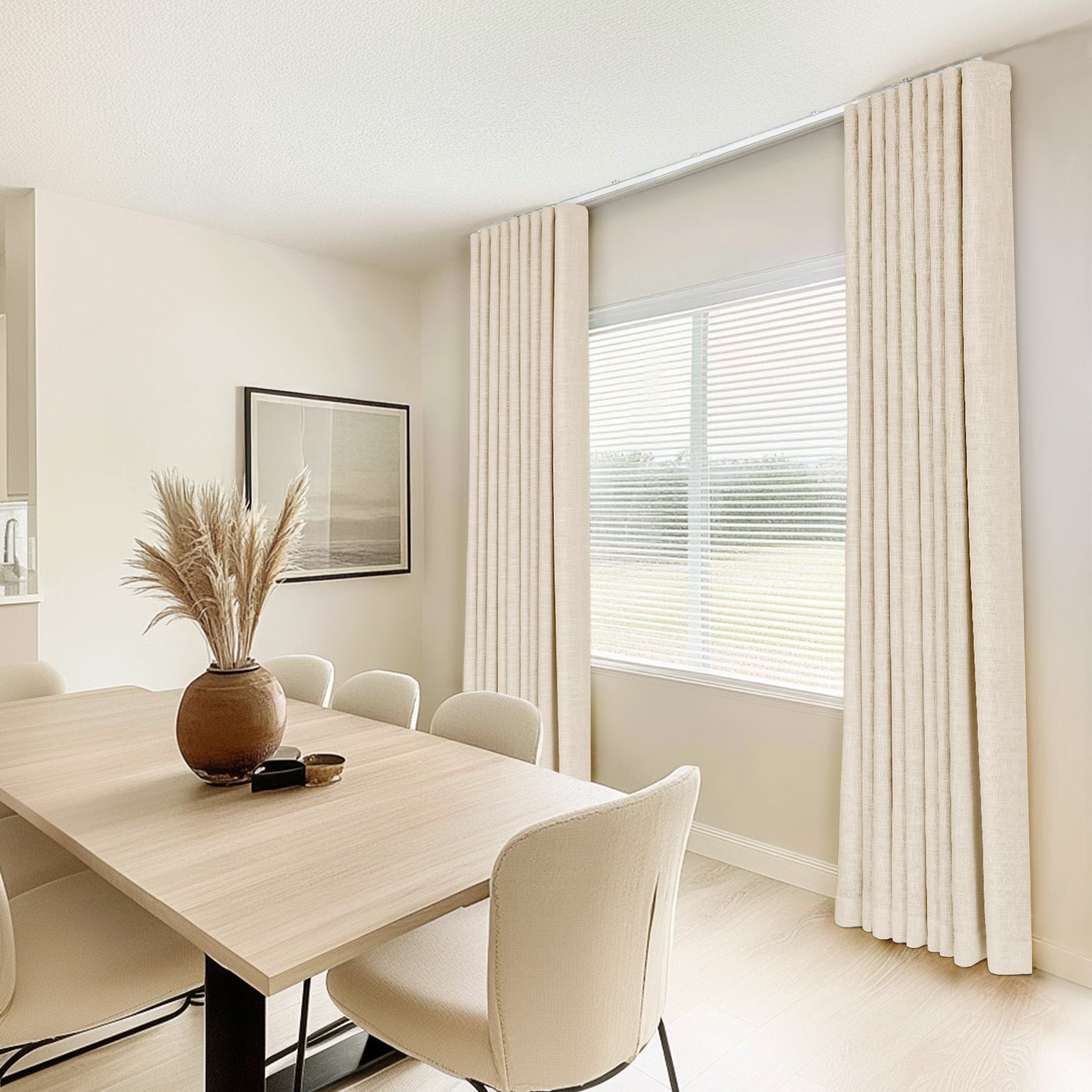 Ripple Fold Lille Linen Blackout Curtains - Natural Modern Custom Drapes with Ceiling Track for Living Room, Bedroom & Home Theater | Noise Reducing Thermal Insulated Window Treatments