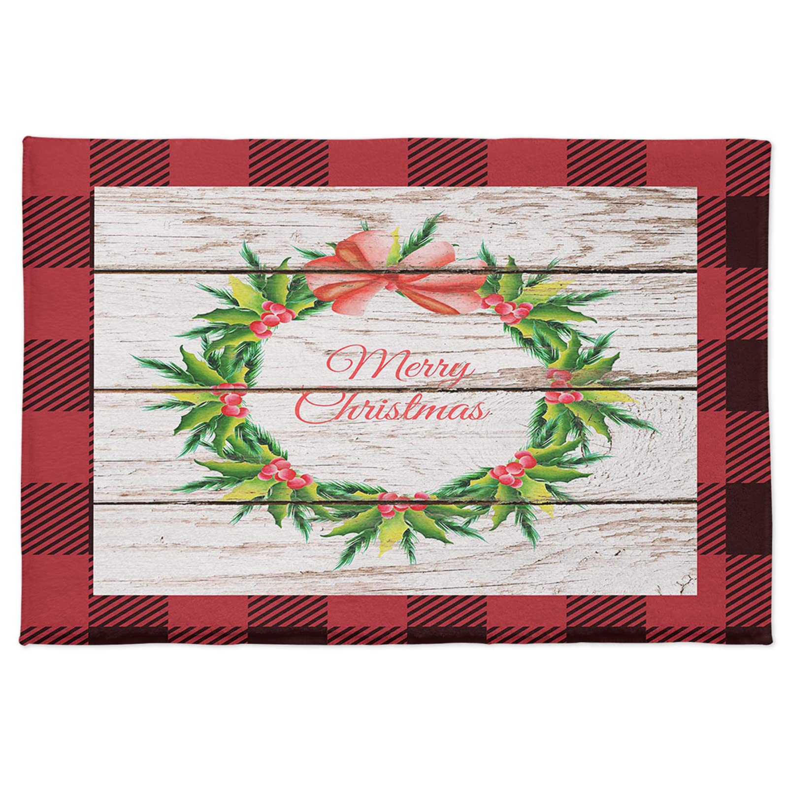 Soft Fluffy Non-Slip Bath Mat - Absorbent Shaggy Floor Rug for Christmas & Farmhouse Decor - 16x24 Inch Red Black Plaid Doormat - Perfect as Housewarming Gift for Bathroom, Kitchen, Entryway