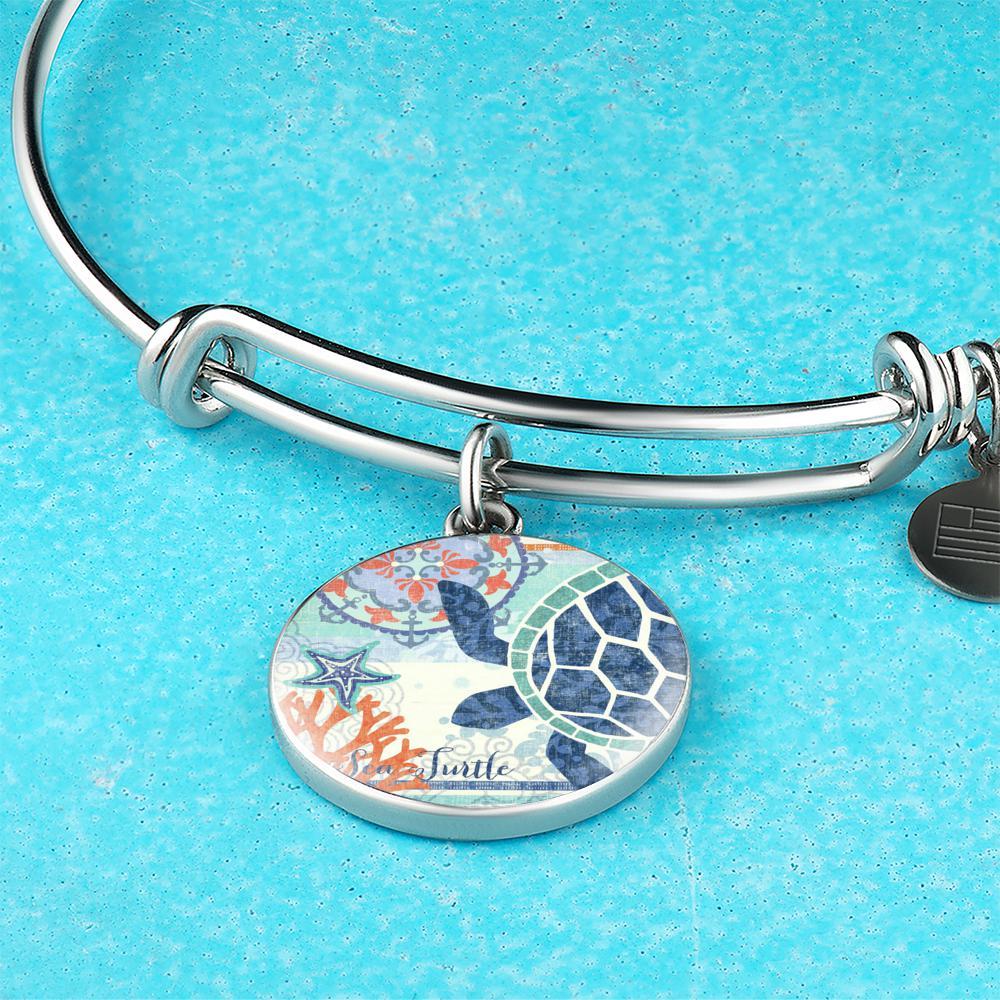 Blue Sea Turtle Bangle Bracelet for Women - Handmade Ocean Animal Jewelry - Perfect for Beach Vacation, Summer Accessories & Gift Giving