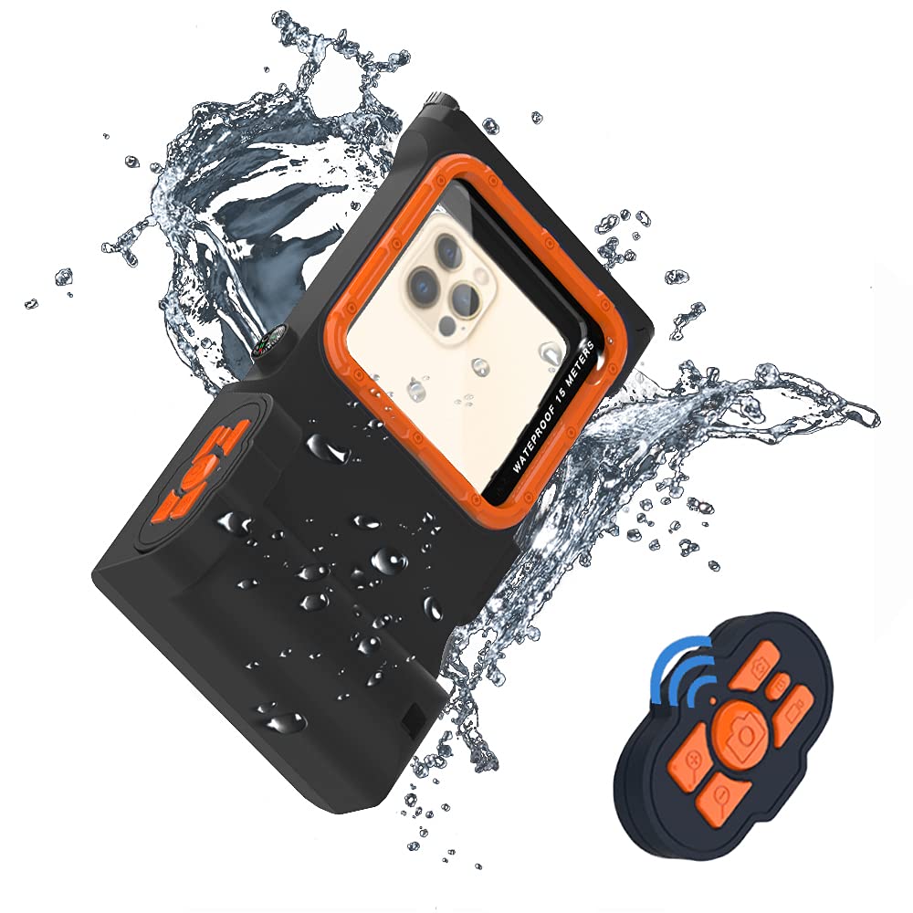 Professional Waterproof Bluetooth Diving Phone Case for iPhone & Samsung - Universal Underwater Photography Housing with Camera Zoom Control - Ideal for Snorkeling, Scuba Diving & Beach Activities (Orange)