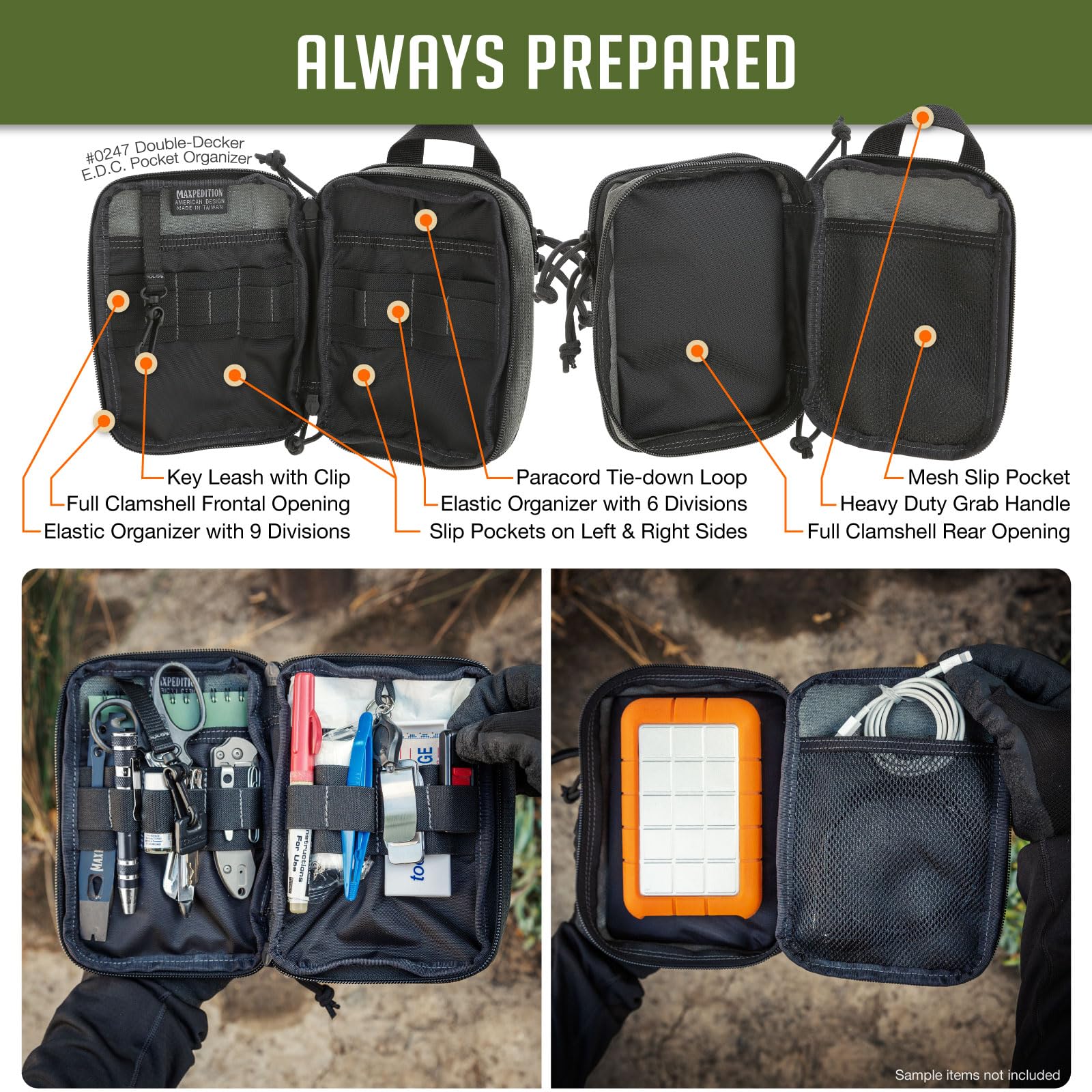 MAXPEDITION Double-Decker EDC Pocket Organizer (5” x 2.5” x 7”) - Tactical MOLLE Pouch for Everyday Carry, Compact Tool Organizer for Camping, Hiking & Outdoor Adventures