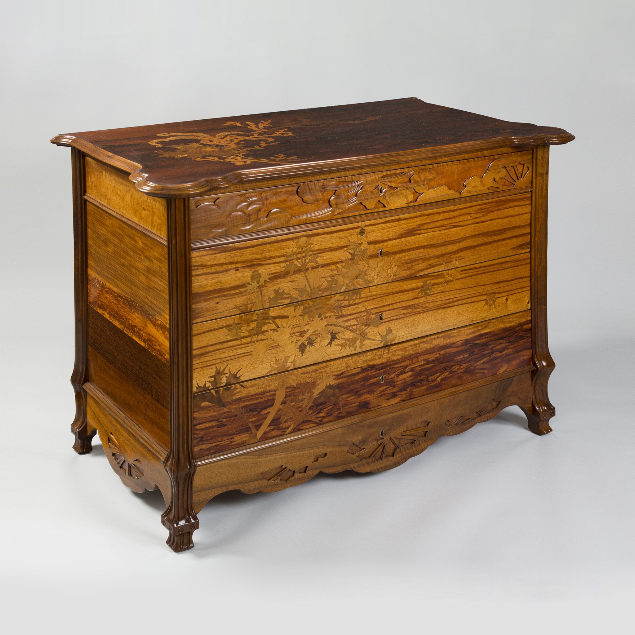 Émile Gallé Chardons des Sables Chest of Drawers - Vintage French Art Nouveau Dresser with Sand Thistle Design - Perfect for Bedroom, Living Room & Antique Collectors