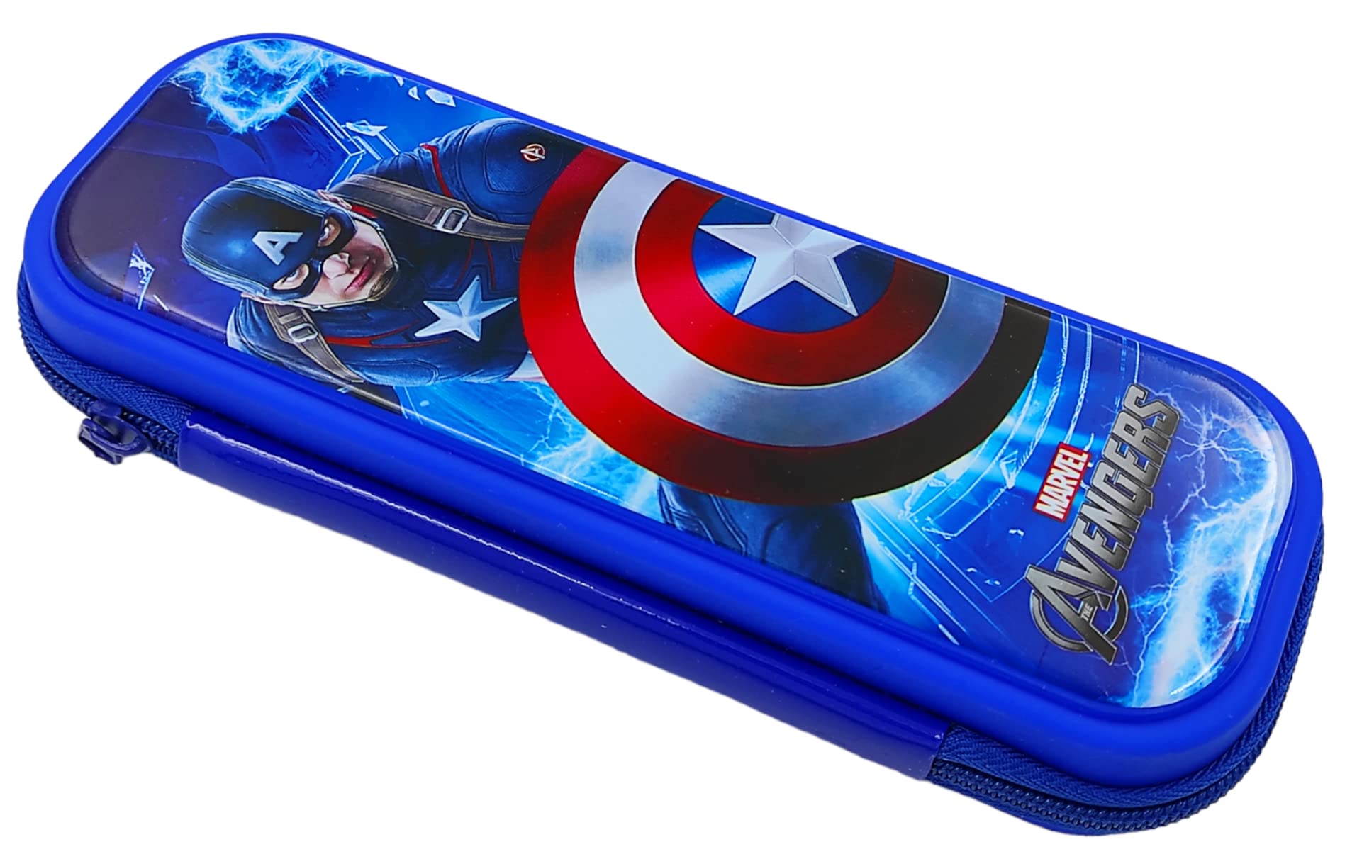 Johnnie Boy Captain America Pencil Box with Built-in Pencil Stand - Durable & Spacious Zippered Pencil Case for Boys (Dark Blue) - Perfect for School, Office & Travel Organization