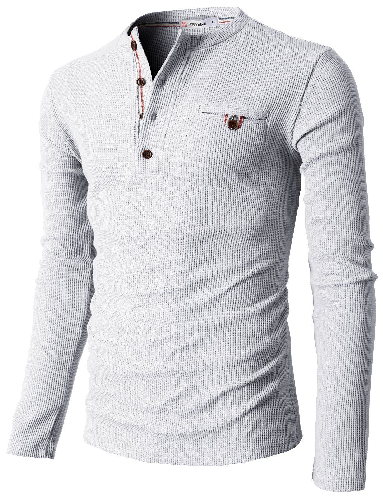 H2H Men's Casual Slim Fit Henley Cotton Shirts Long Sleeve Lightweight Waffle Fabric - Comfortable Everyday Wear for Work, Dating & Outdoor Activities