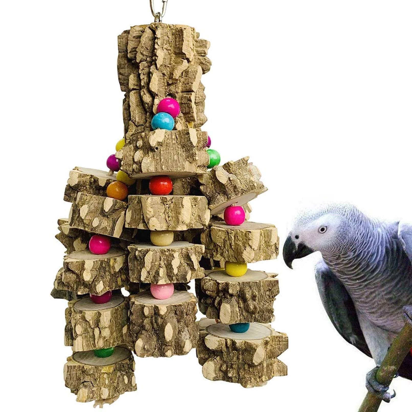PINVNBY Macaw Toys - Extra Large Natural Wood Chewing Toys for African Grey, Cockatoos, Amazon Parrots & Large Birds | Durable Bird Enrichment for Cages, Play Gyms & Training