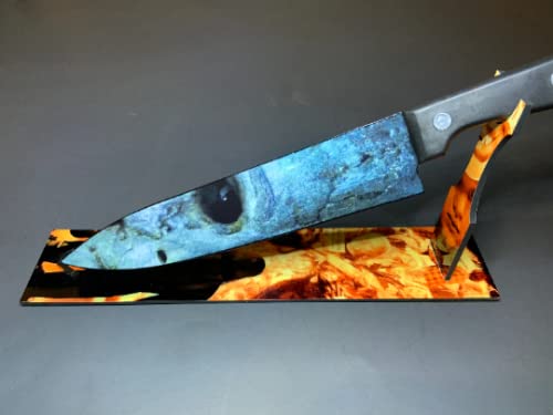 2007 Halloween Michael Myers Kitchen Knife with Laser Engraved Stand - Officially Licensed Collectible Horror Movie Prop for Cosplay, Halloween Decor & Horror Film Fans