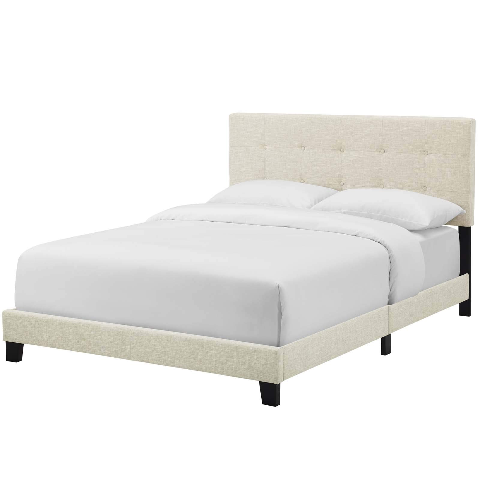 Modern Contemporary Urban Design Beige Fabric Platform Bed Frame for Stylish and Minimalist Bedrooms