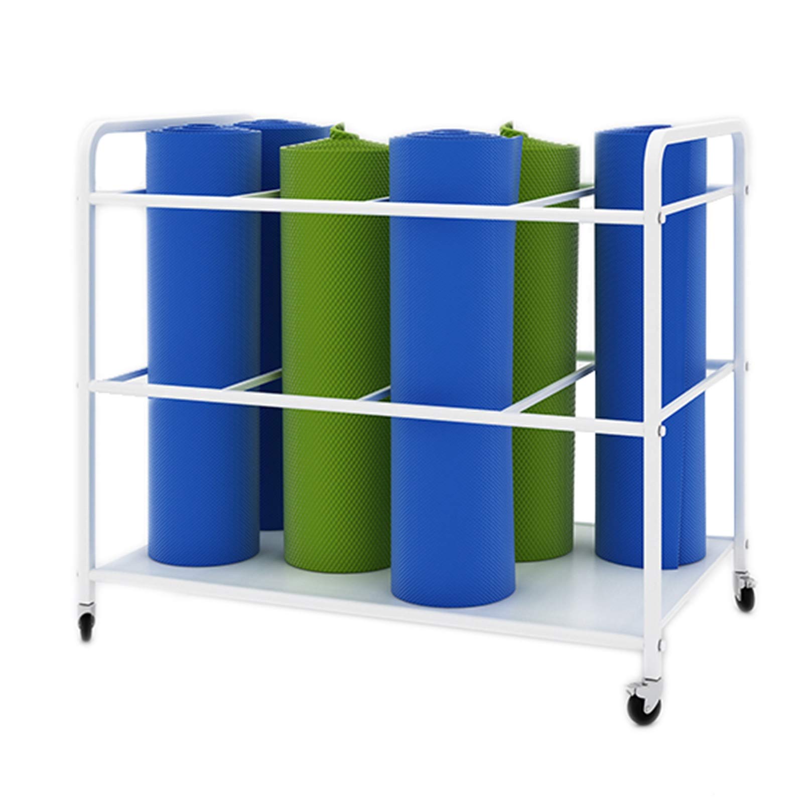 Premium Large Yoga Mat Storage Cart with Wheels - Multifunctional Organizer Rack Stand for Foam Rollers & Gym Equipment - Perfect for Yoga Studios, Home Gyms & Office Organization (White)