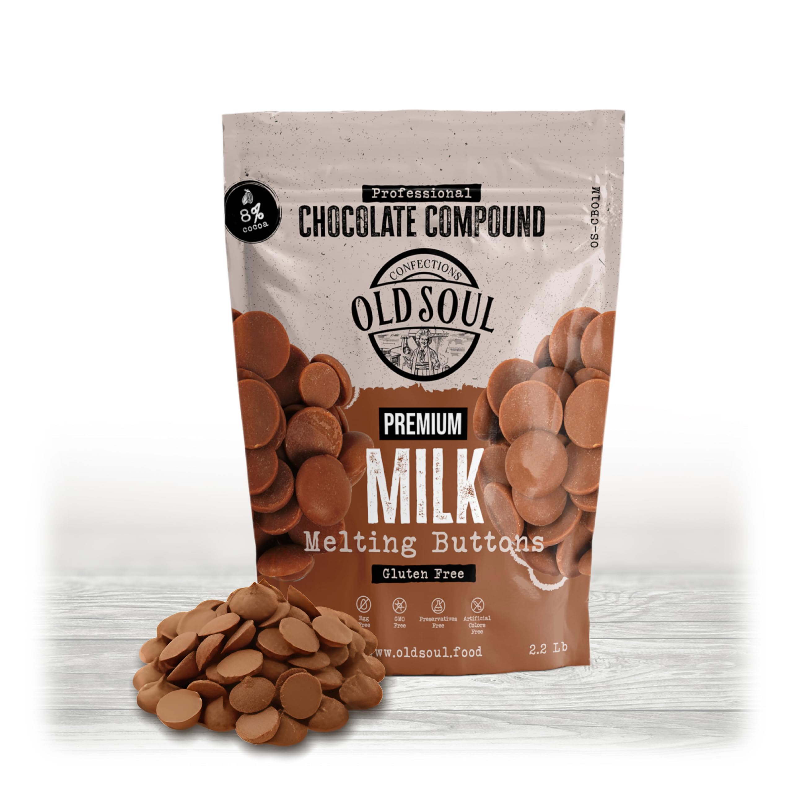 OldSoul Milk Chocolate Compound Buttons 2.2 lb (1 kg) - 8% Real Cocoa for Baking, Candy Making & Desserts - Smooth Melting Chocolate Chips for Cookies, Cakes & DIY Treats - Bulk Baking Supplies for Home Bakers & Professionals