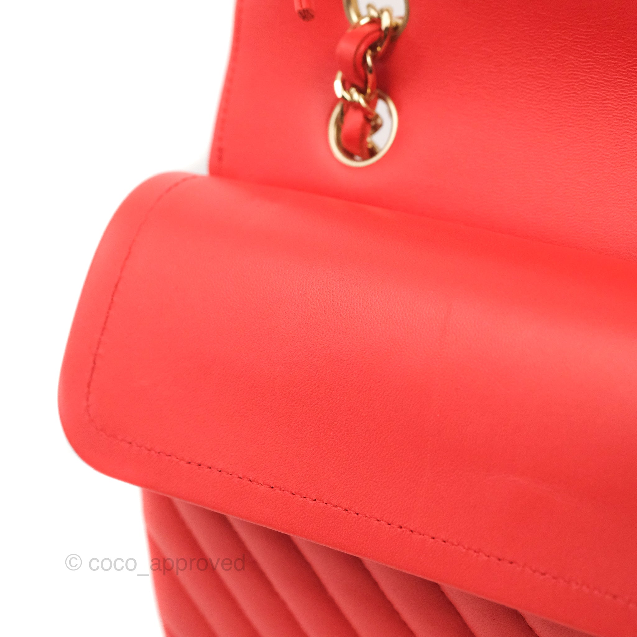 Chanel Classic Medium Flap Bag - Chevron Red Lambskin Leather with Gold Hardware | Luxury Designer Handbag for Women | Perfect for Date Night, Parties & Special Occasions