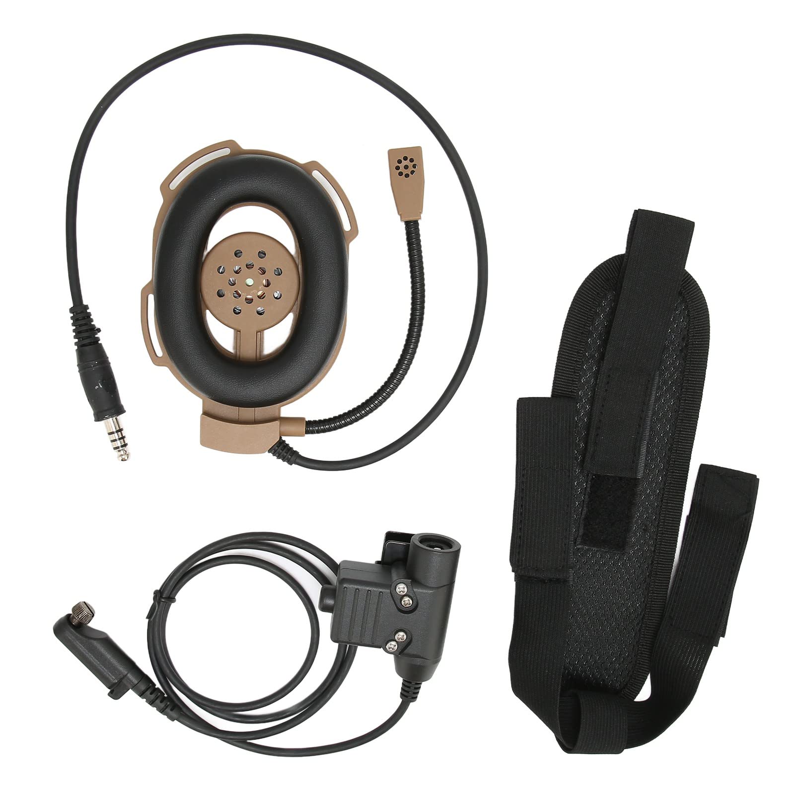 Military Tactical Headset - Durable Adjustable Walkie Talkie Headset with Noise Cancellation for Hytera PD600 & PD602 (Brown) - Ideal for Security, Construction & Outdoor Adventures